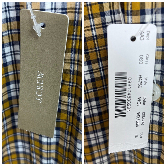 New J. Crew Mens Slim Button Down Shirt Size M Yellow Navy Blue Long Sleeve - Picture 4 of 14